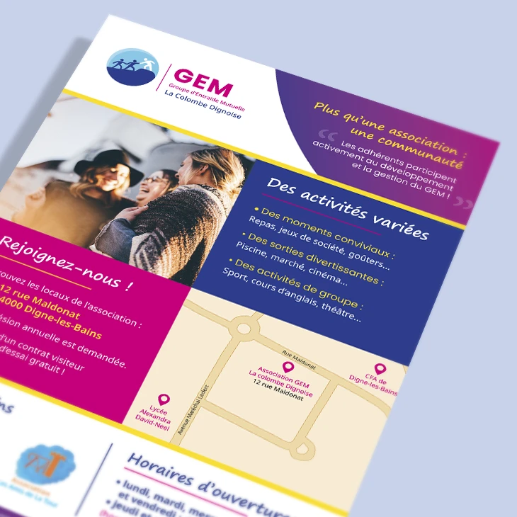 miniature-association-GEM-la-colombe-dignoise Flyer réalisé pour le GEM - La Colombe Dignoise à Digne-les-Bains par Dorian Graphique